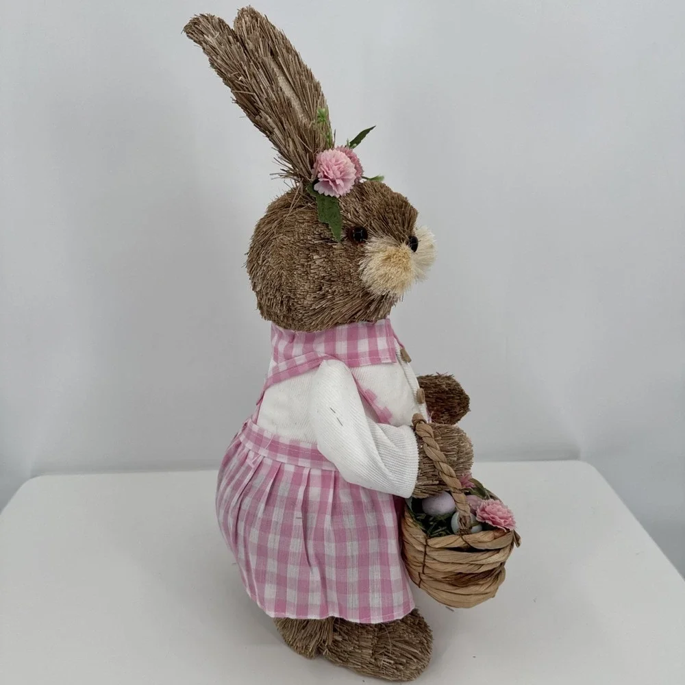 Vintage Pier 1 Sisal Straw Easter Bunny Set Of‎ 2 Dad (new) & Mom Spring Whimsy